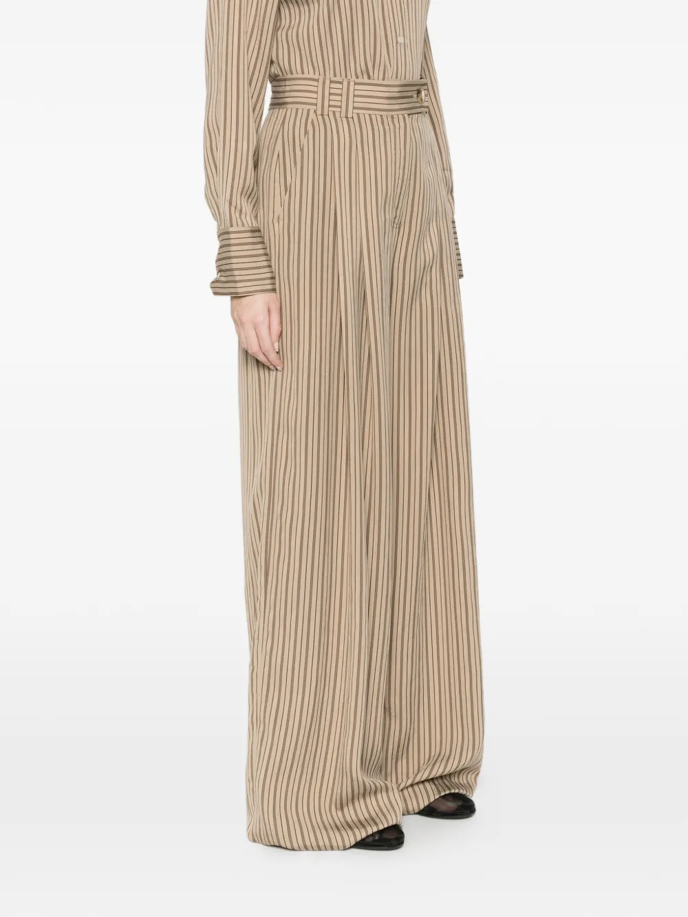 Marella Ordine gestreepte broek met wijde pijpen Beige