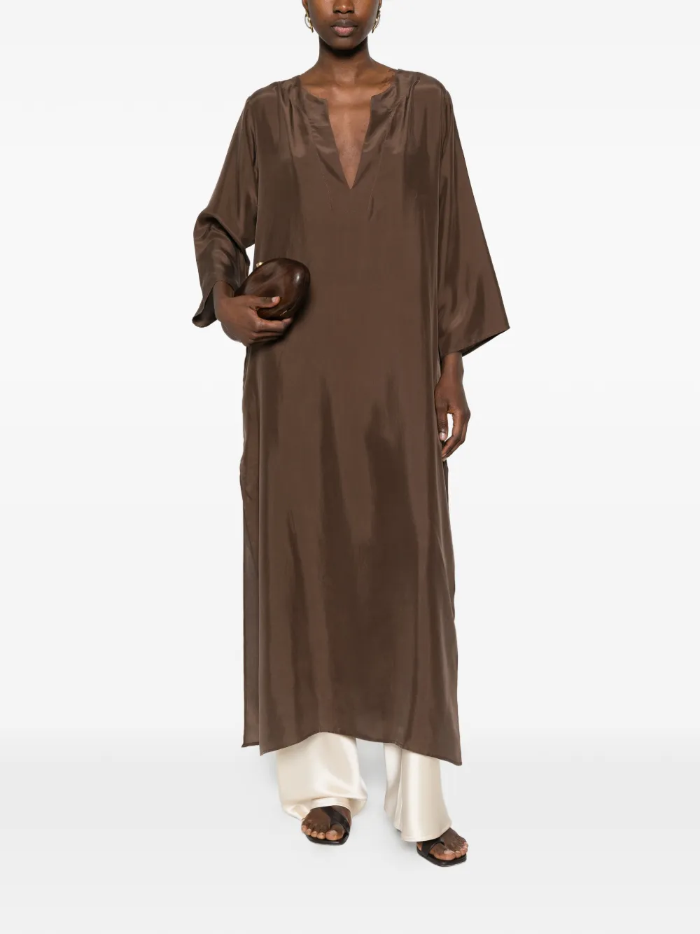  P.a.r.o.s.h. V-neck Midi Dress - Brown 