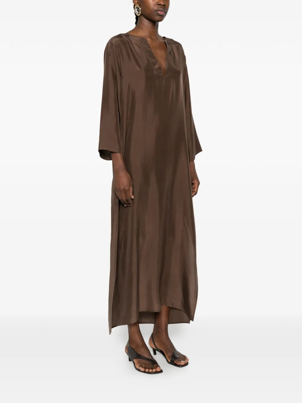  P.a.r.o.s.h. V-neck Midi Dress - Brown 