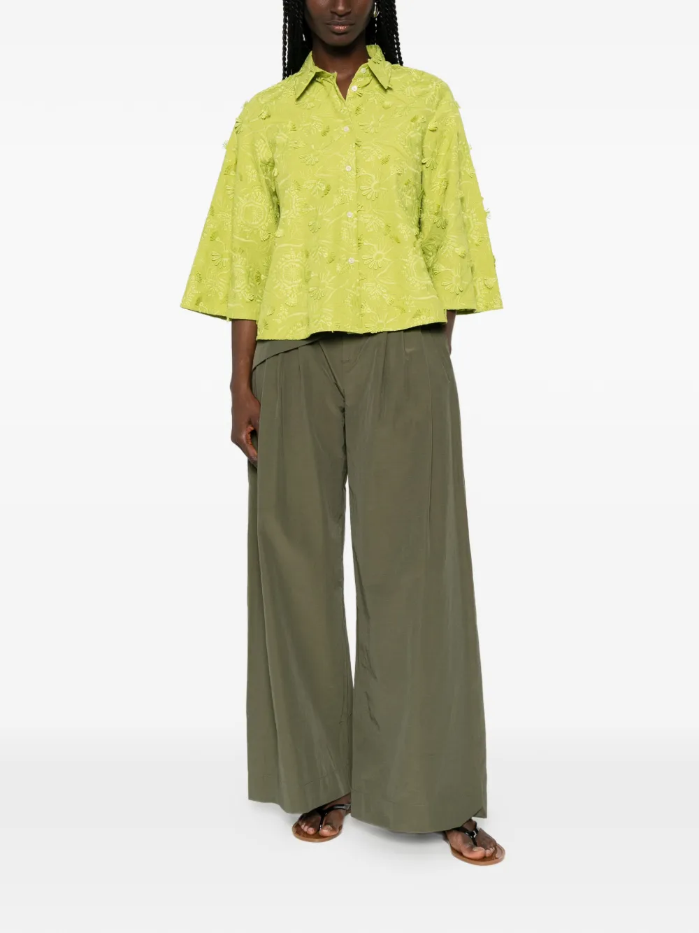Marella Blouse met geborduurde bloemen Groen