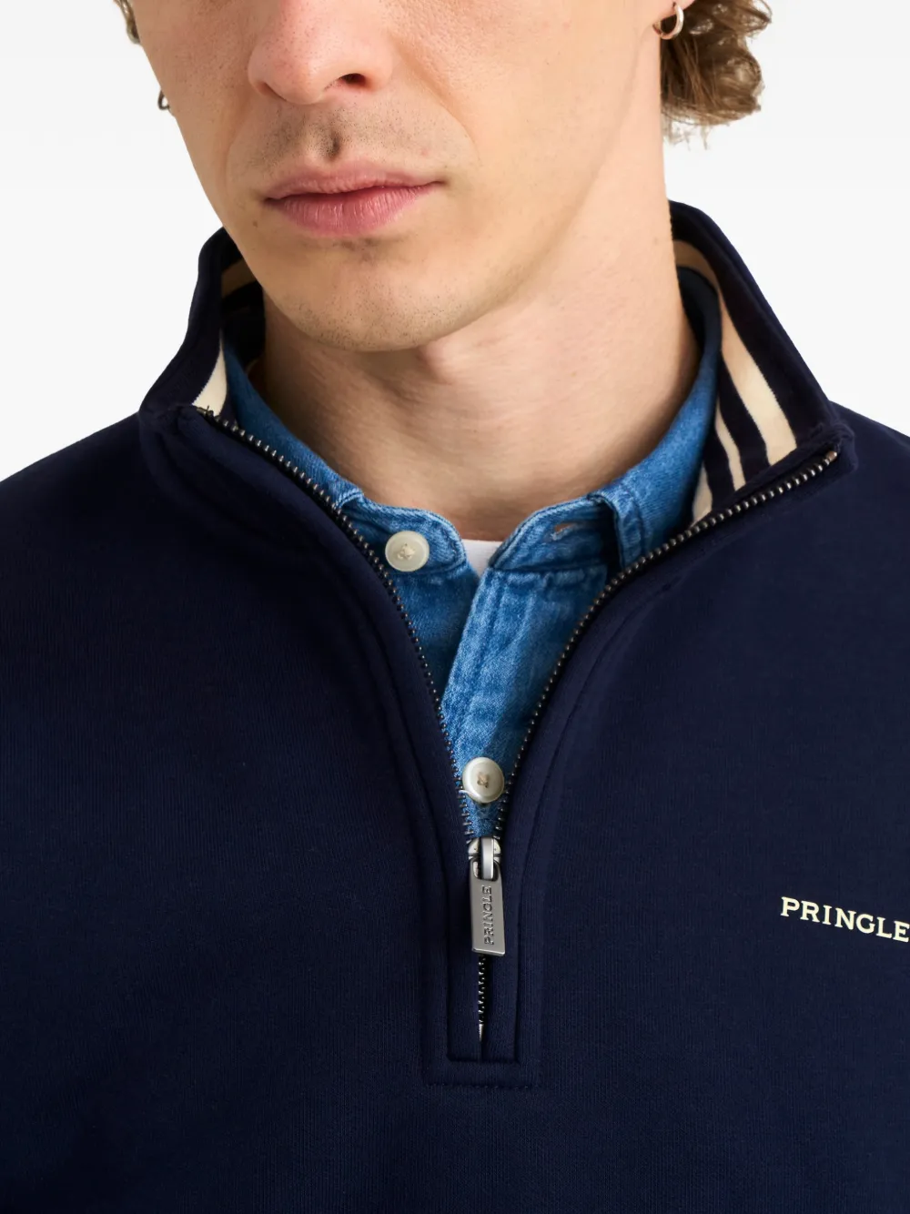 Pringle of Scotland Sweater met kwartrits Blauw