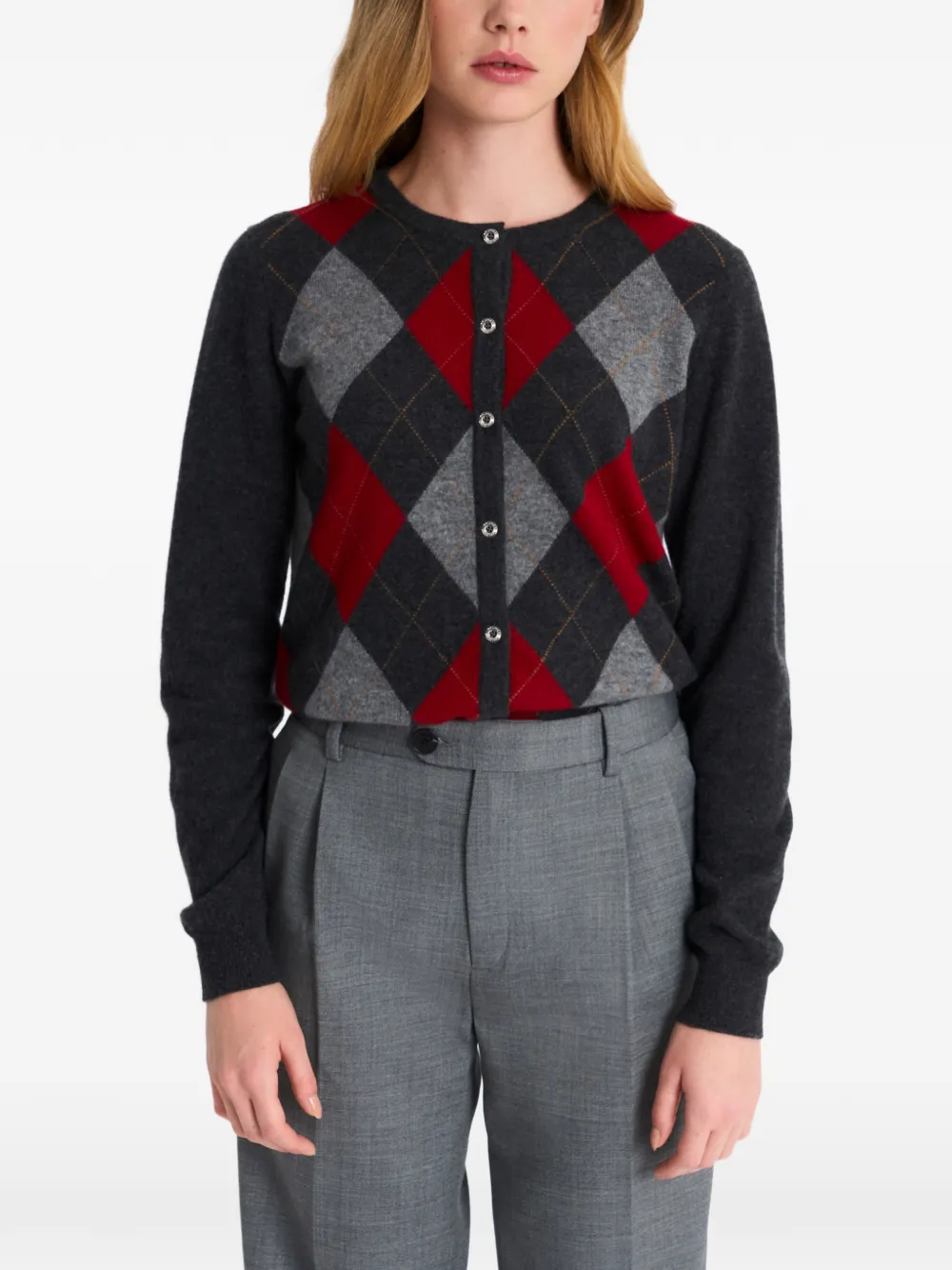 Pringle of Scotland Vest met argyle patroon en ronde hals Grijs