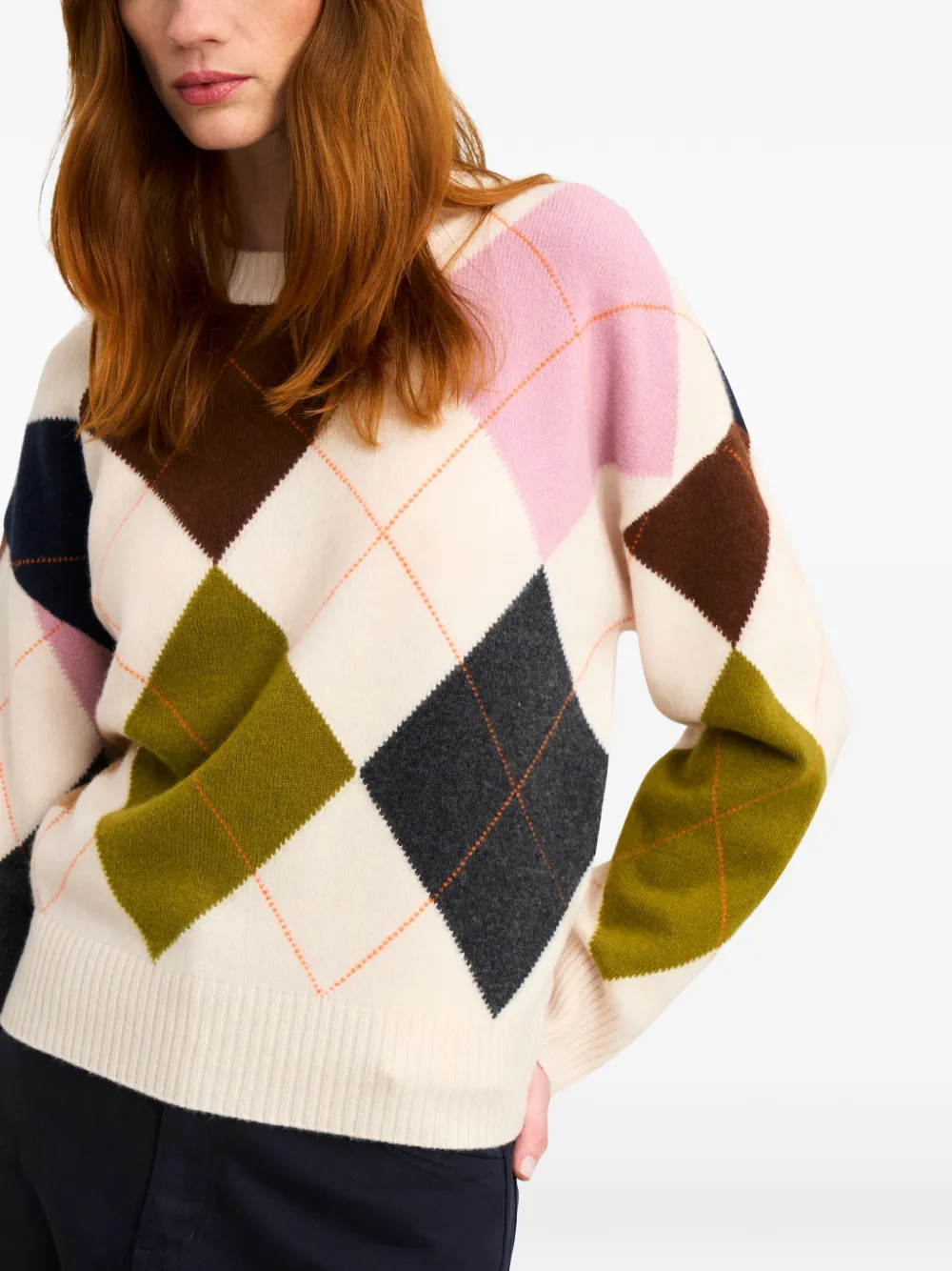 Pringle of Scotland Trui met argyle patroon en ronde hals Beige