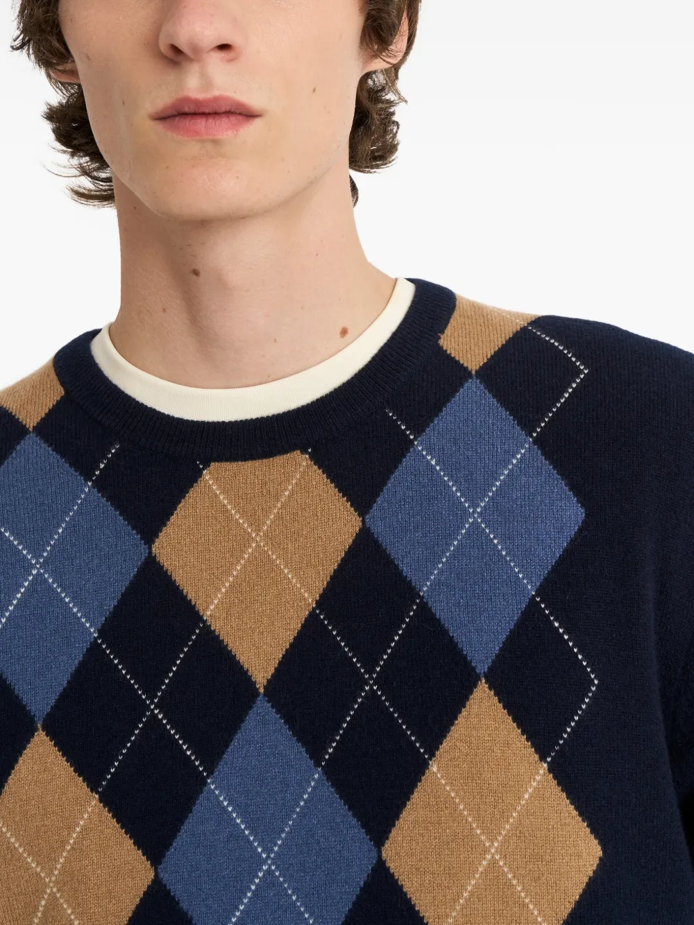 Pringle of Scotland Trui met argyle patroon en ronde hals Blauw