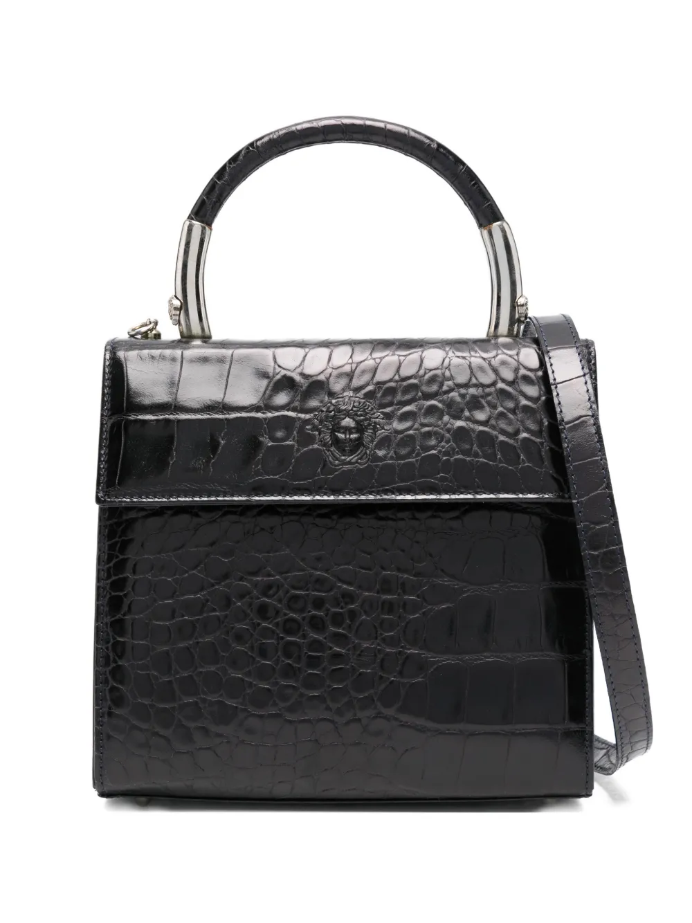 Versace Pre-Owned Borsa tote in pelle goffrata effetto coccodrillo anni 1990 - Nero