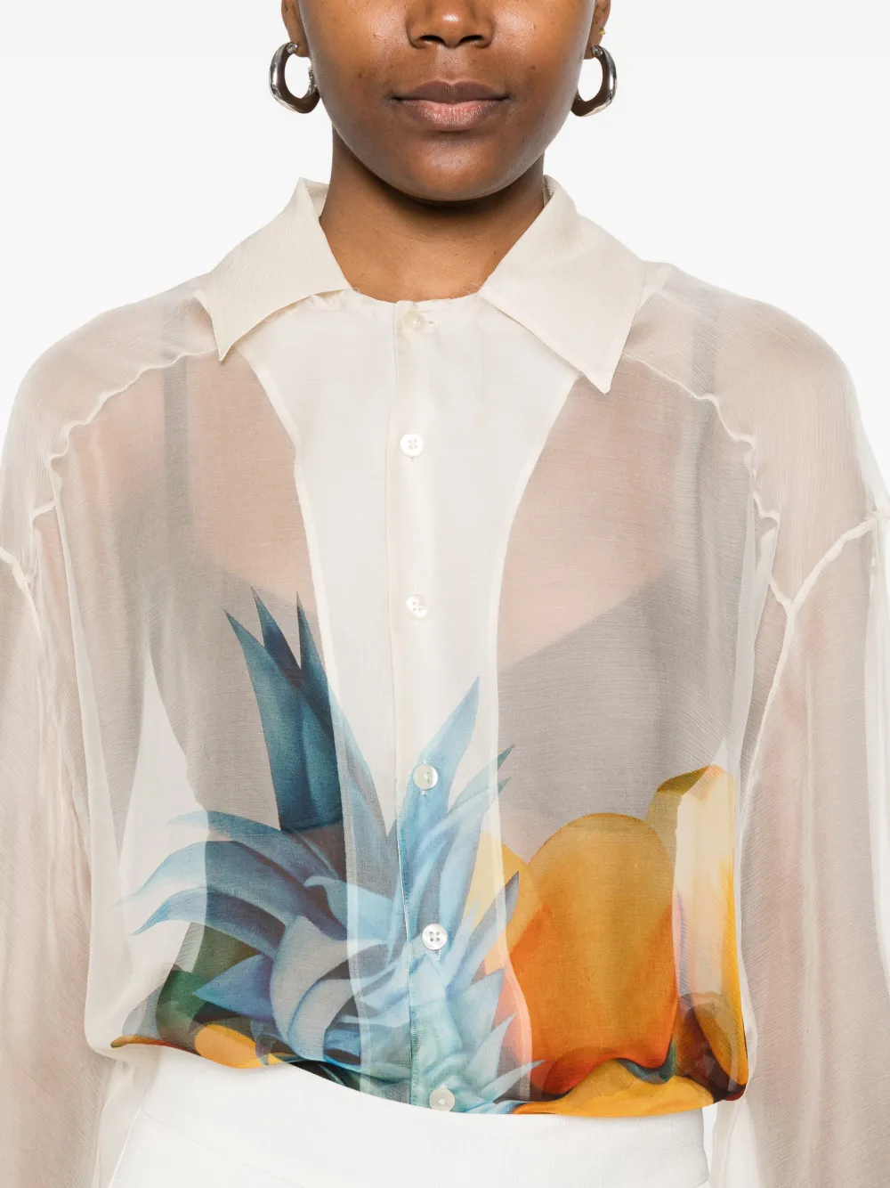 Donde Esteban Blouse met fruitprint Beige