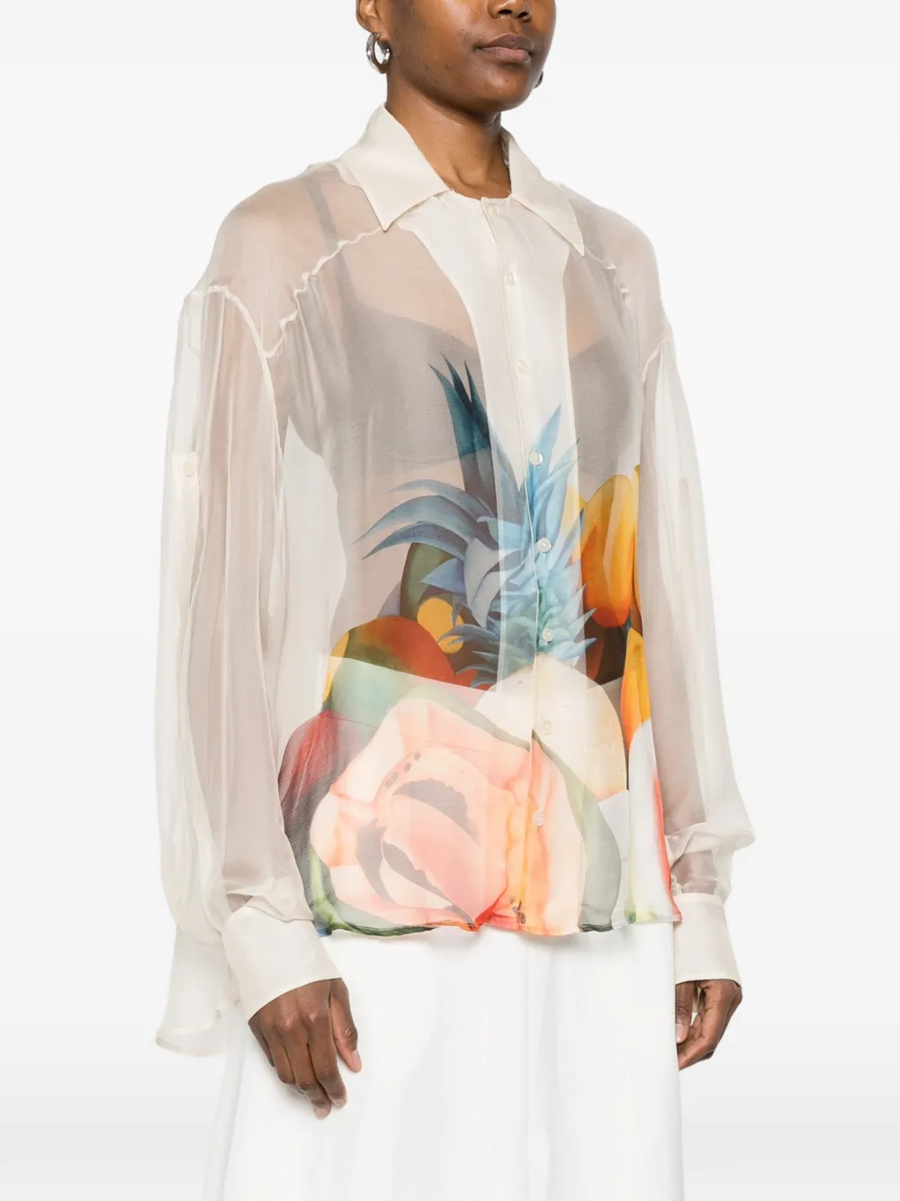 Donde Esteban Blouse met fruitprint Beige