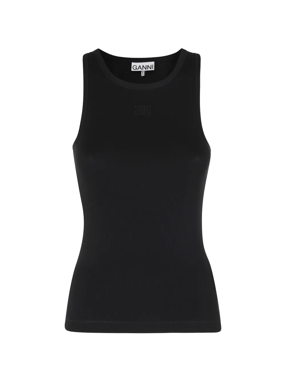GANNI ribbed logo-embroidered top - Nero