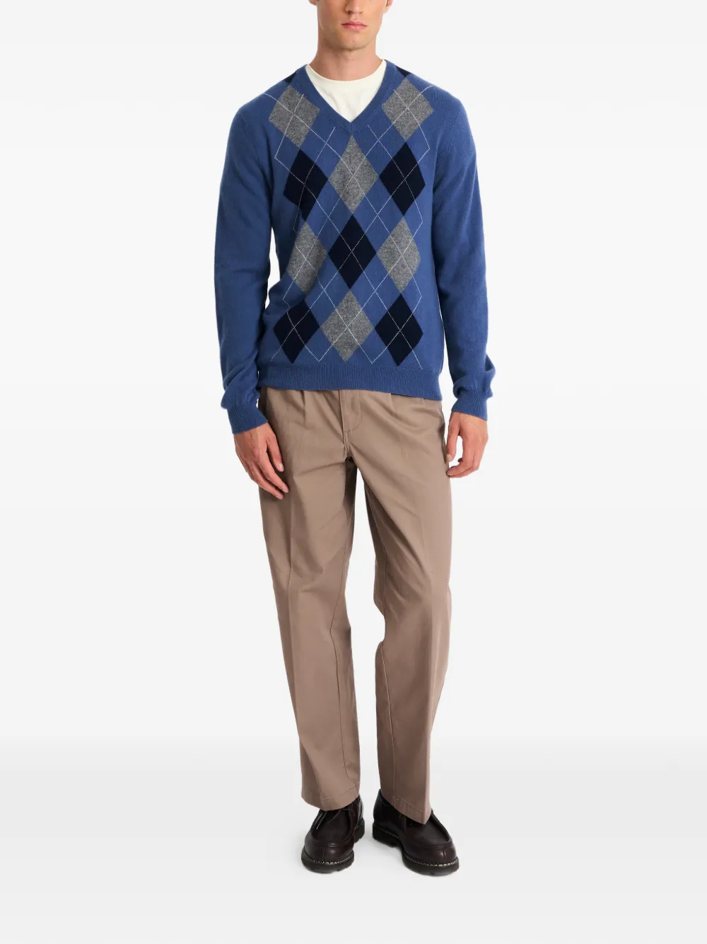 Pringle of Scotland Trui met V-hals en argyle patroon Blauw