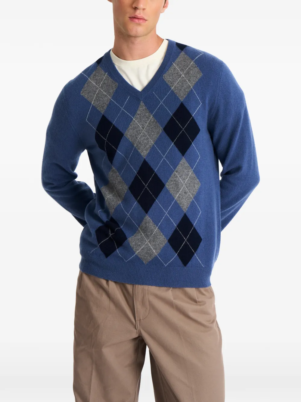 Pringle of Scotland Trui met V-hals en argyle patroon Blauw
