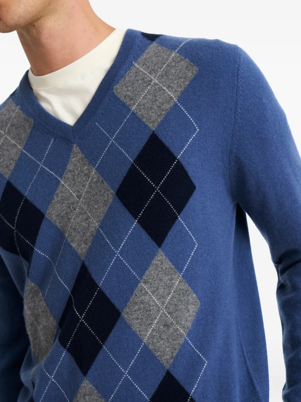 Pringle of Scotland Trui met V-hals en argyle patroon Blauw