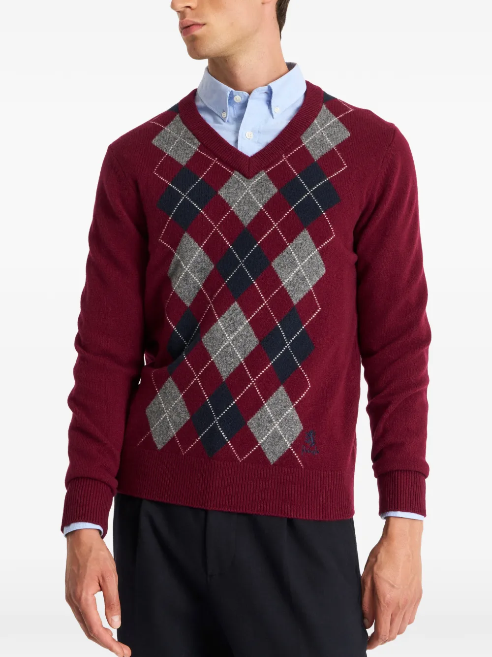 Pringle of Scotland Trui met argyle-patroon en V-hals Rood