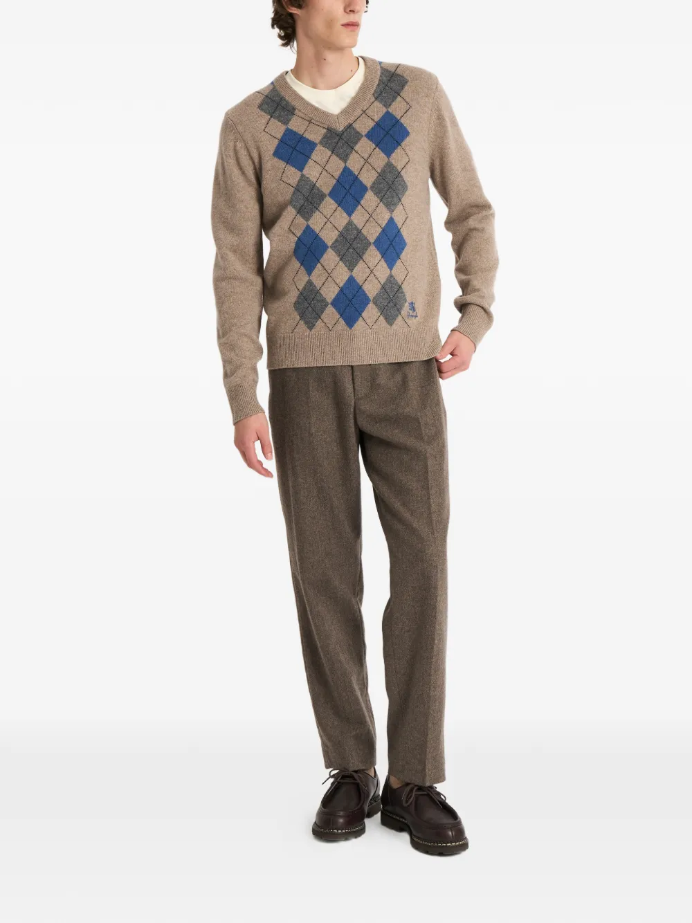Pringle of Scotland Trui met argyle-patroon en V-hals Beige