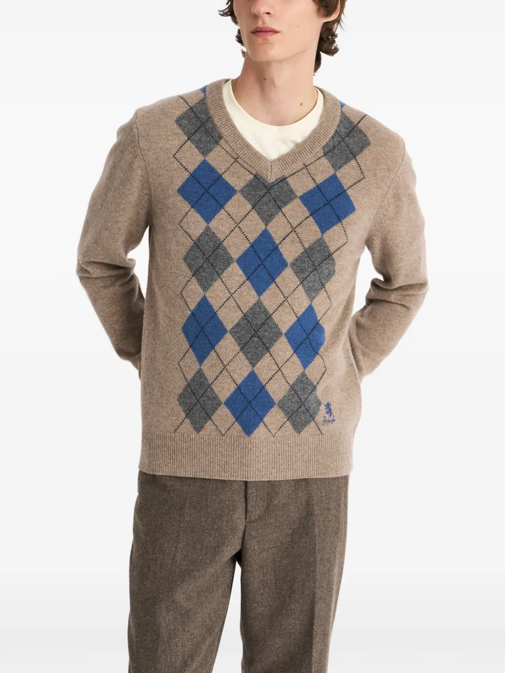 Pringle of Scotland Trui met argyle-patroon en V-hals Beige
