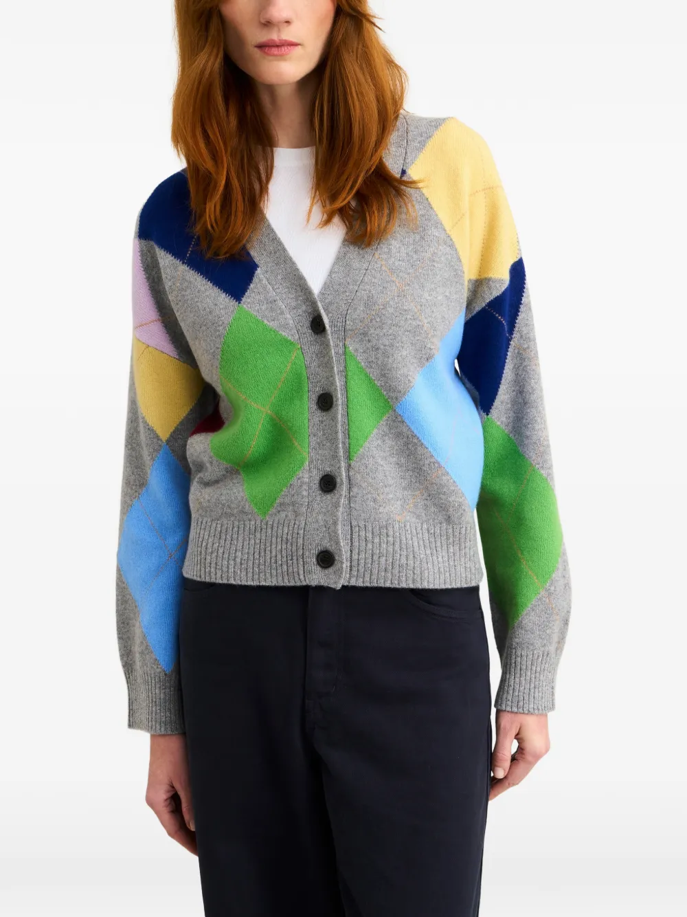  Pringle Of Scotland Argyle-pattern Buttoned Cardigan - Grey 