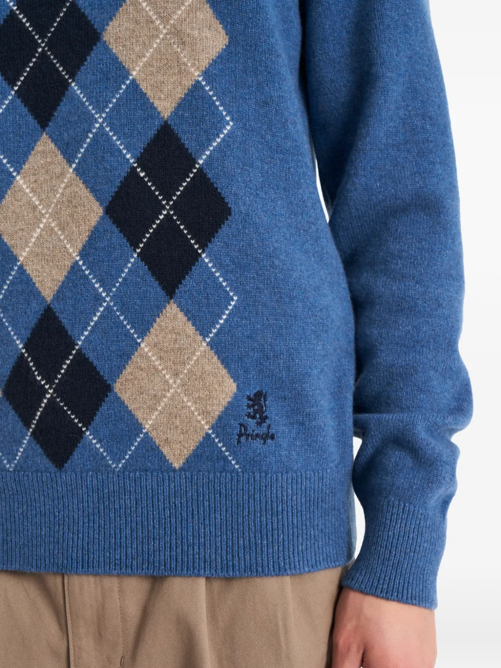 Pringle of Scotland Trui met argyle-patroon en V-hals Blauw