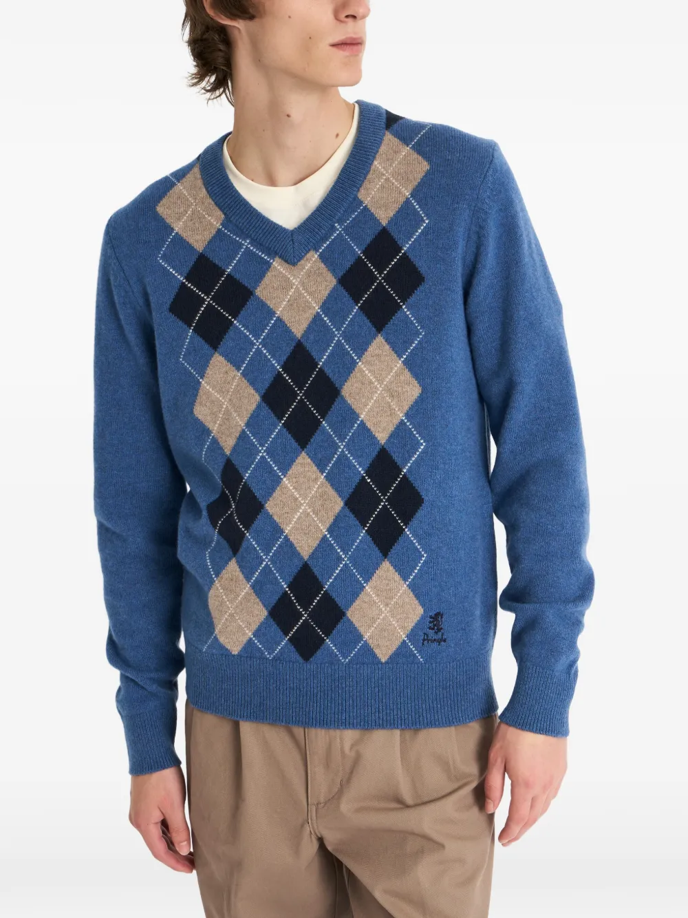 Pringle of Scotland Trui met argyle-patroon en V-hals Blauw