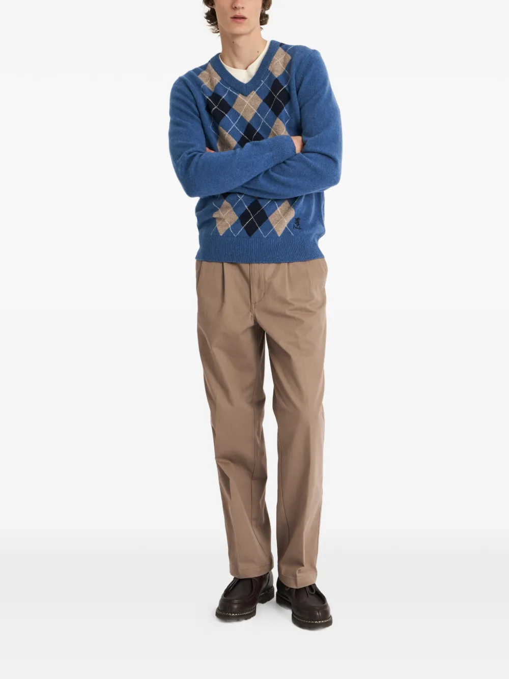 Pringle of Scotland Trui met argyle-patroon en V-hals Blauw