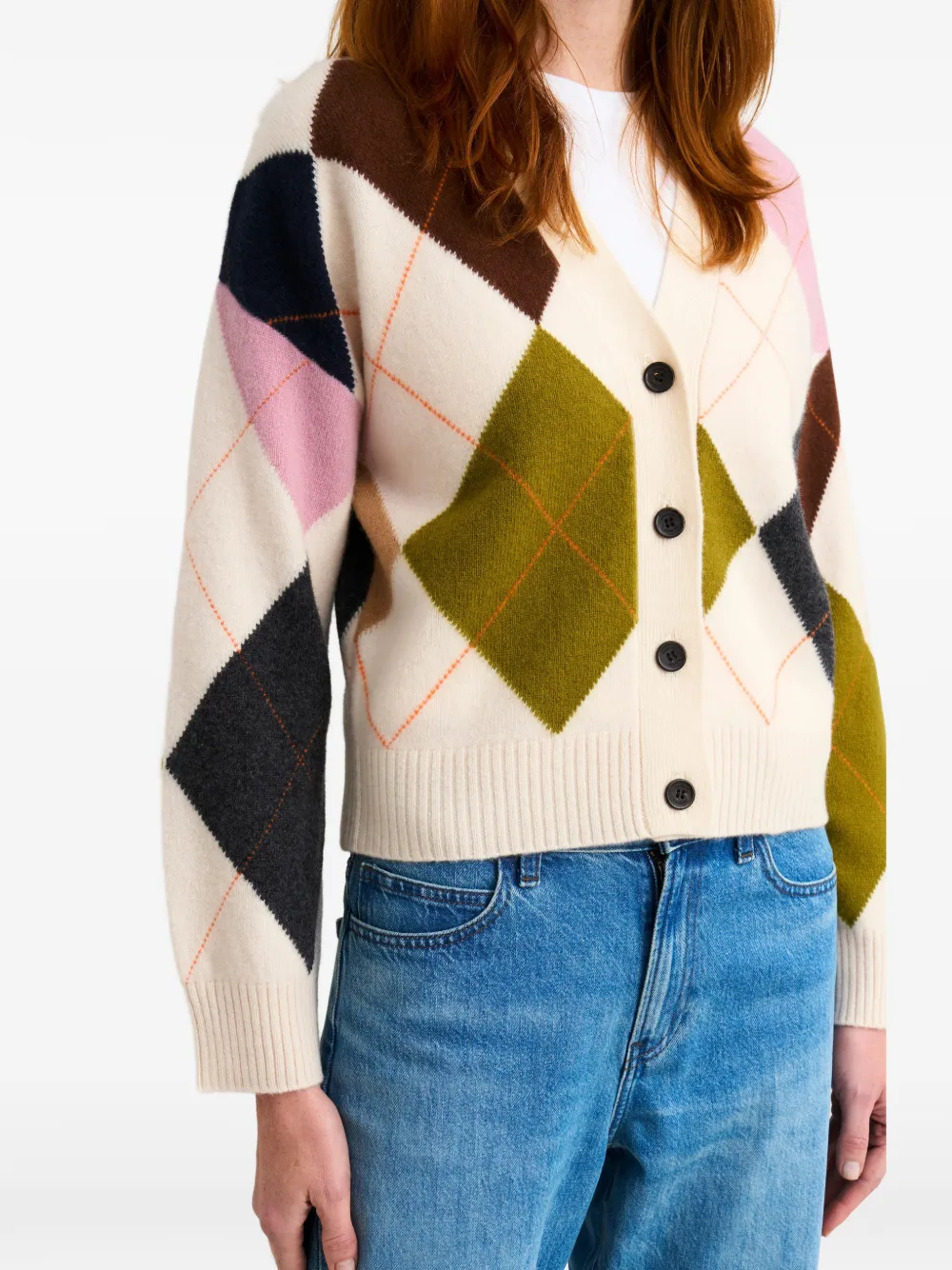 Pringle of Scotland Vest met argyle-ruit en knoop Beige