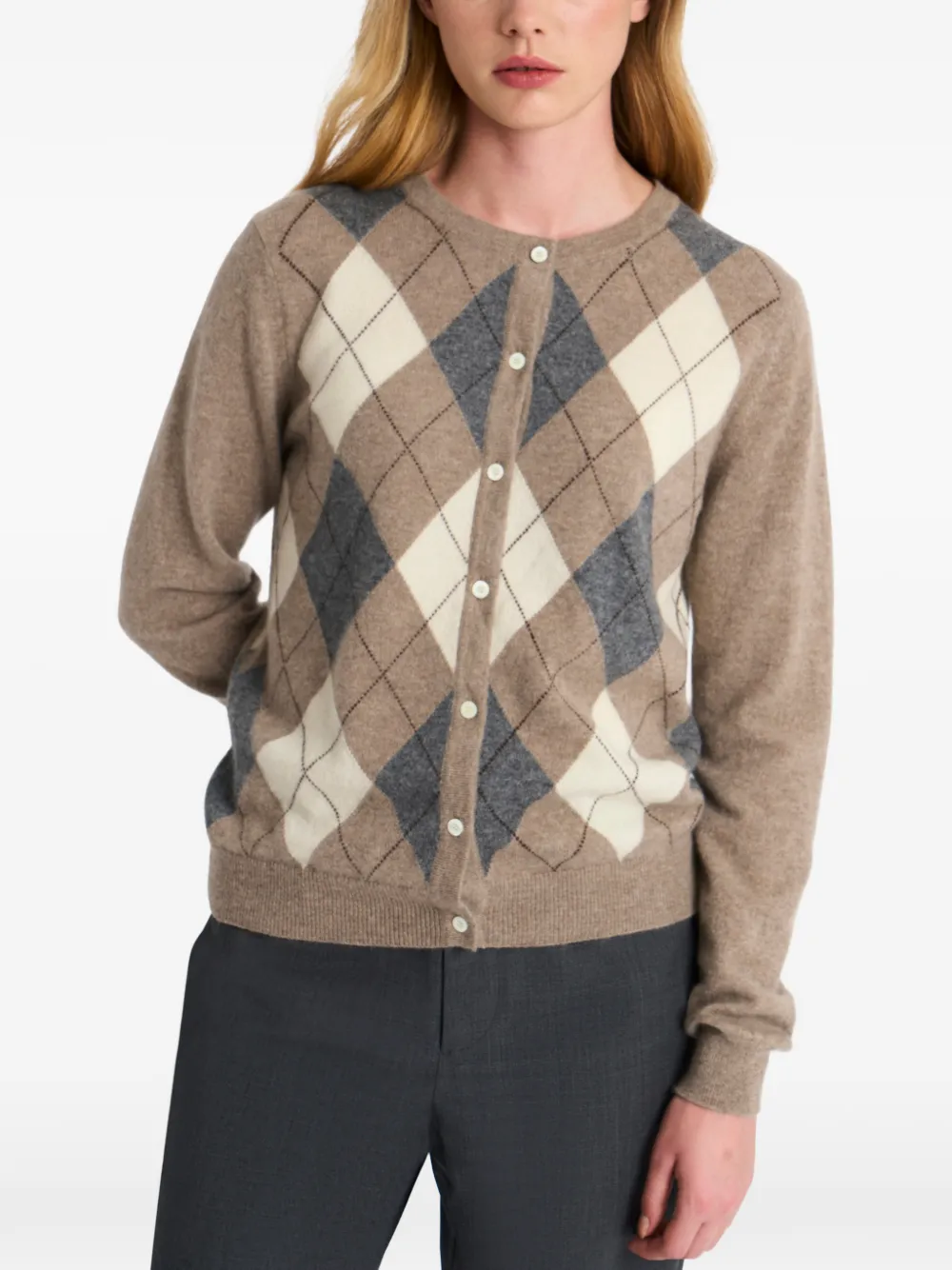 Pringle of Scotland Vest met argyle patroon en ronde hals Beige