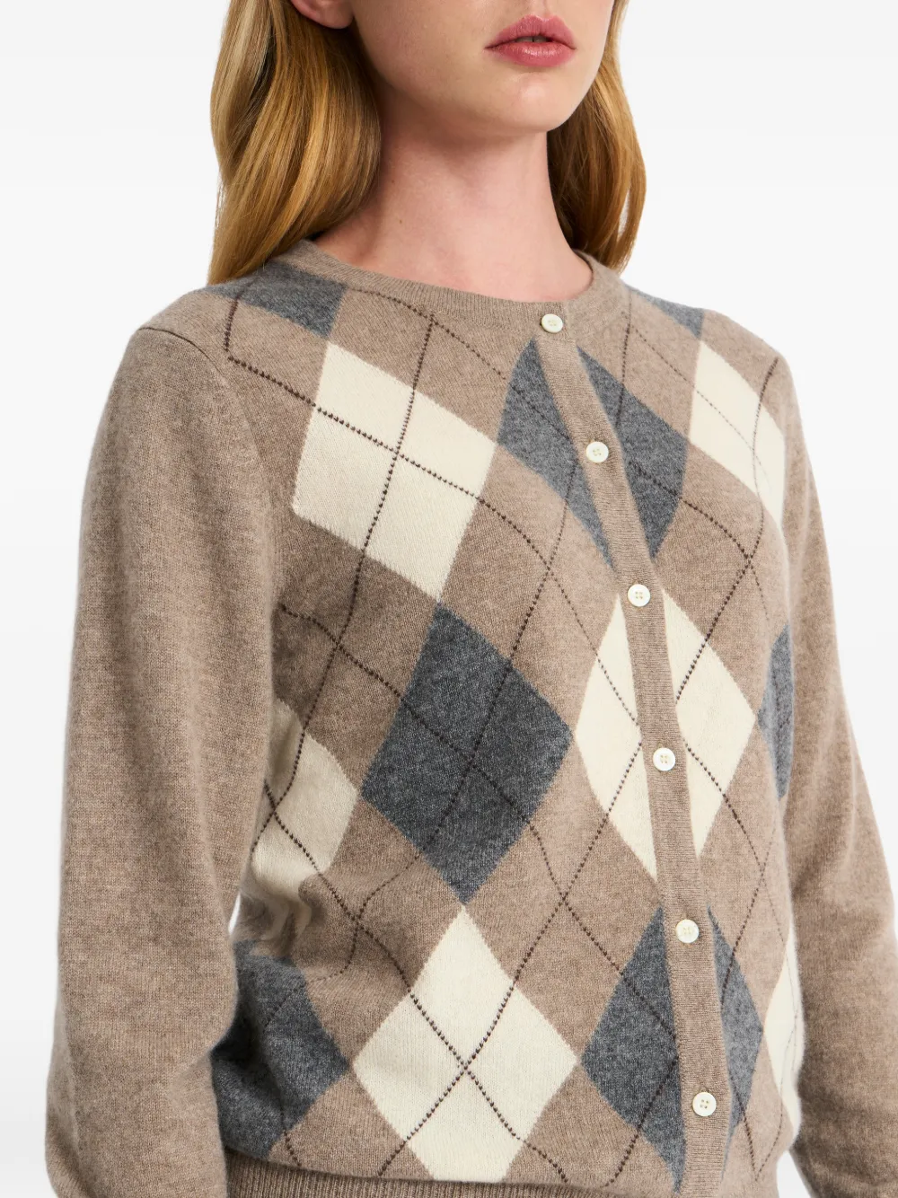 Pringle of Scotland Vest met argyle patroon en ronde hals Beige