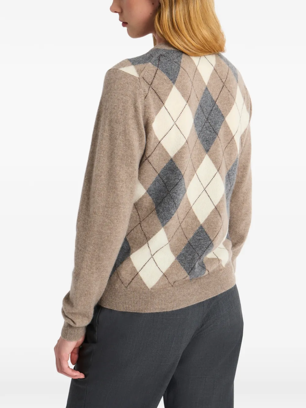 Pringle of Scotland Vest met argyle patroon en ronde hals Beige