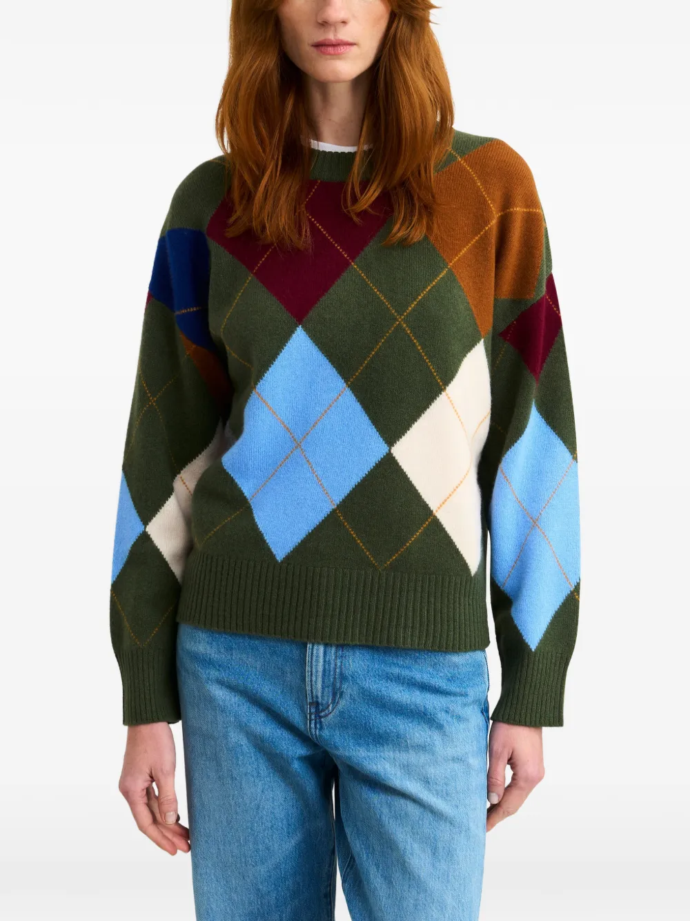 Pringle of Scotland Trui met argyle patroon en ronde hals Groen