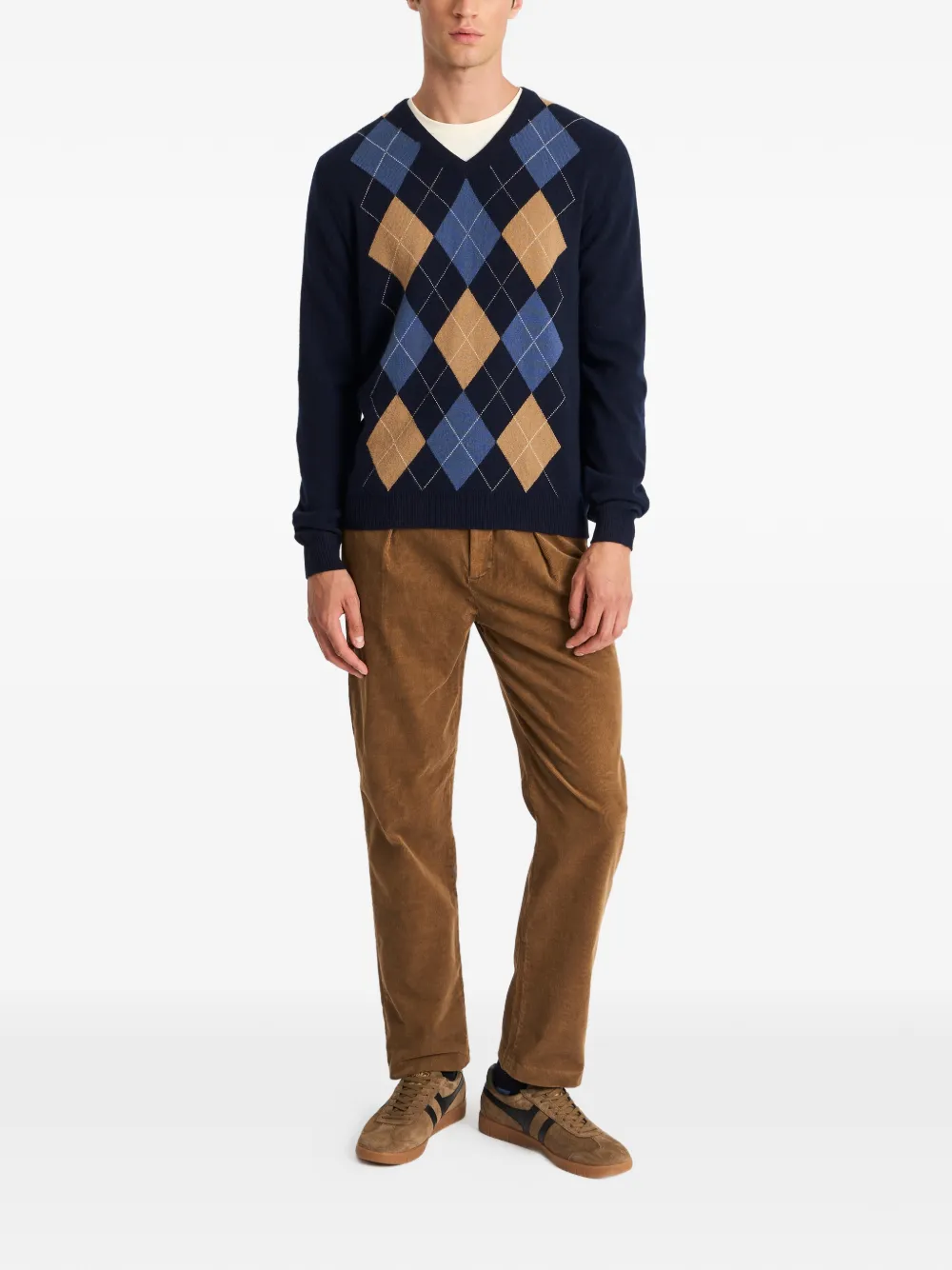 Pringle of Scotland Trui met V-hals en argyle-patroon Blauw