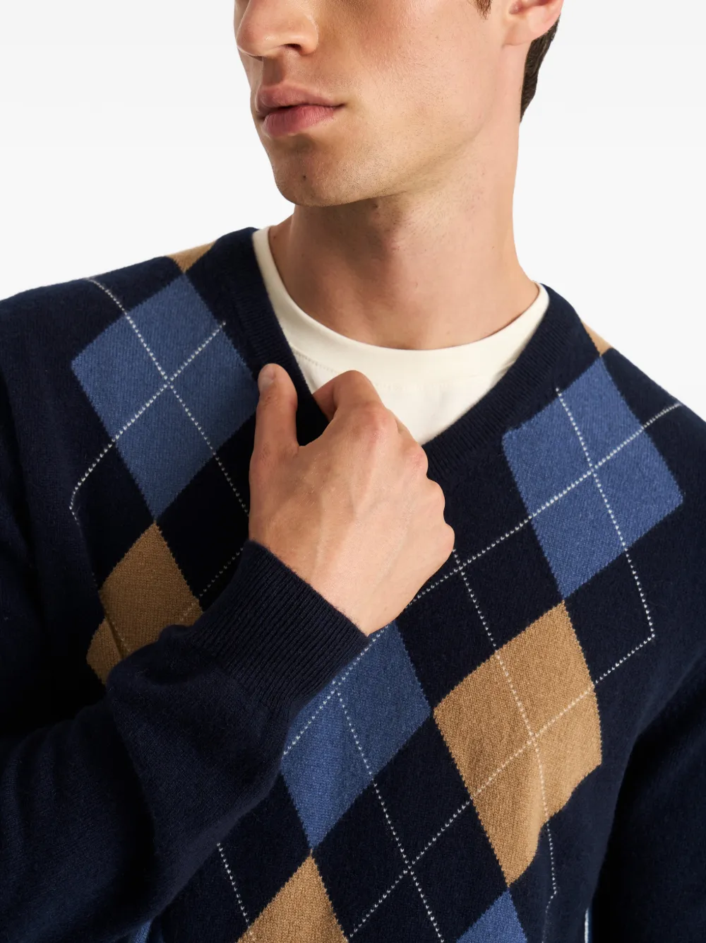 Pringle of Scotland Trui met V-hals en argyle-patroon Blauw
