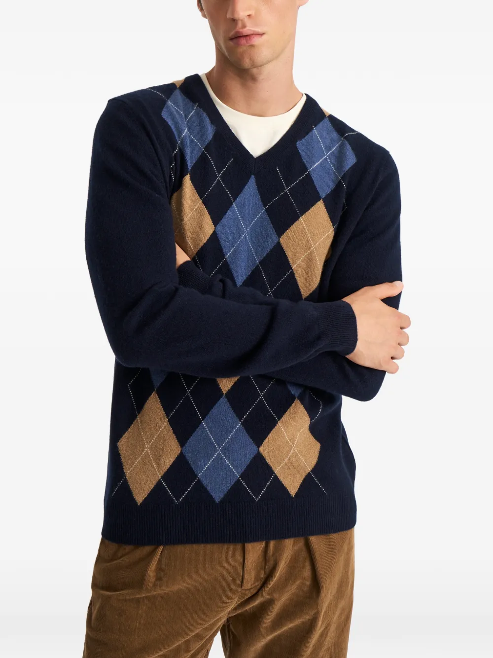 Pringle of Scotland Trui met V-hals en argyle-patroon Blauw