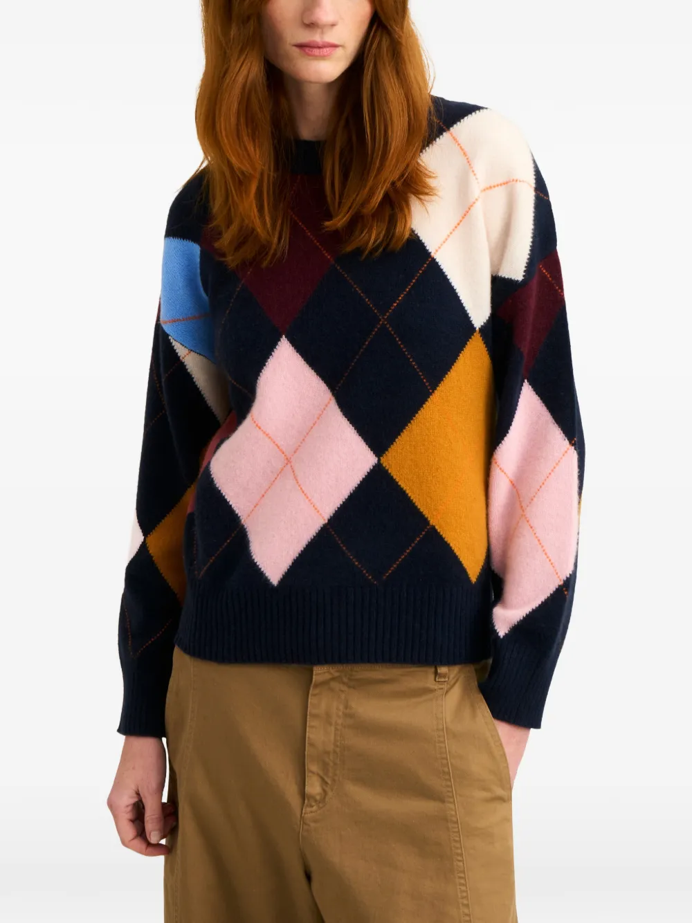 Pringle of Scotland Trui met argyle patroon en ronde hals Blauw