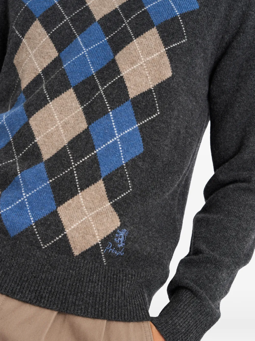 Pringle of Scotland Trui met argyle-patroon en V-hals Grijs