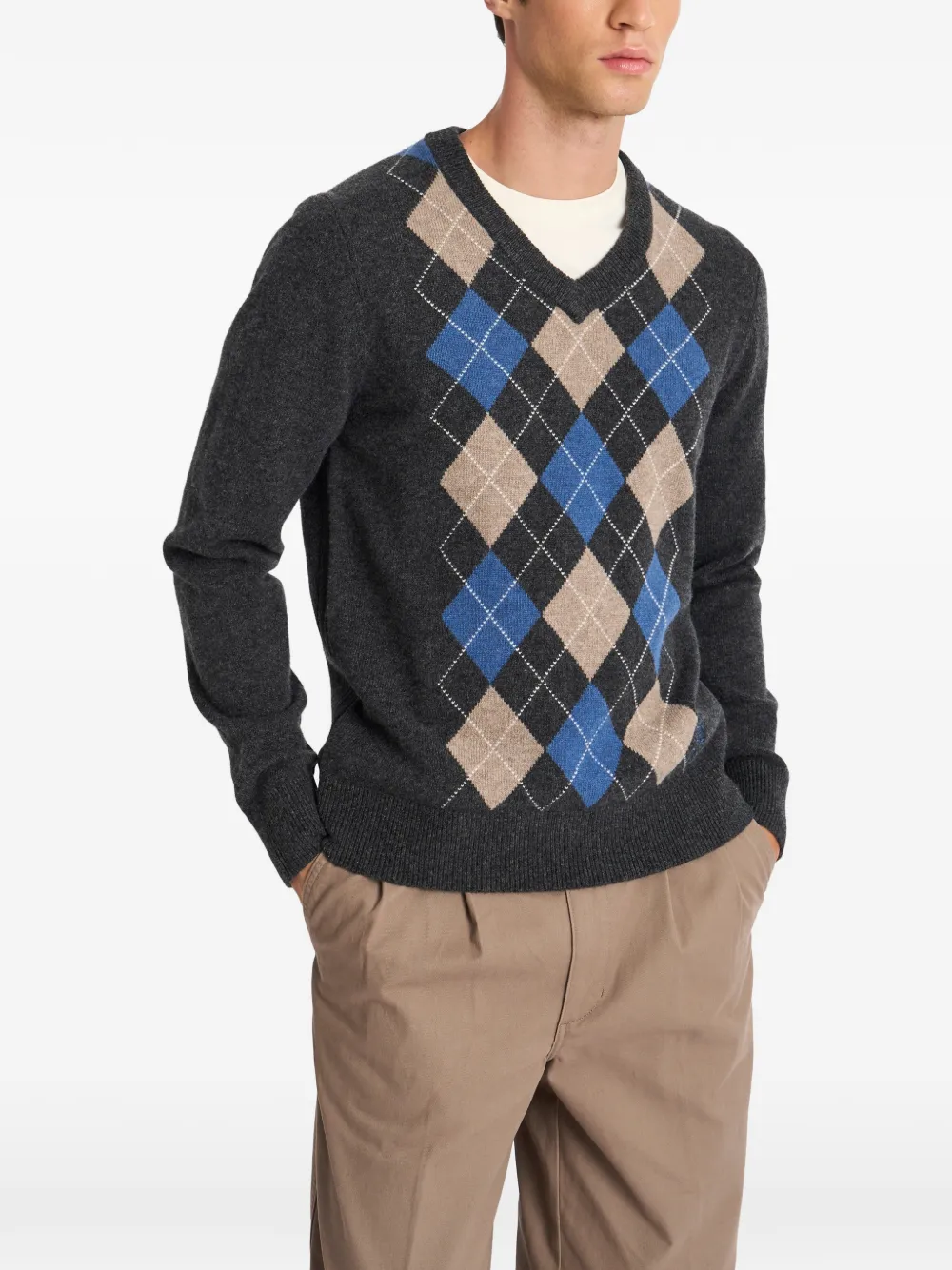 Pringle of Scotland Trui met argyle-patroon en V-hals Grijs