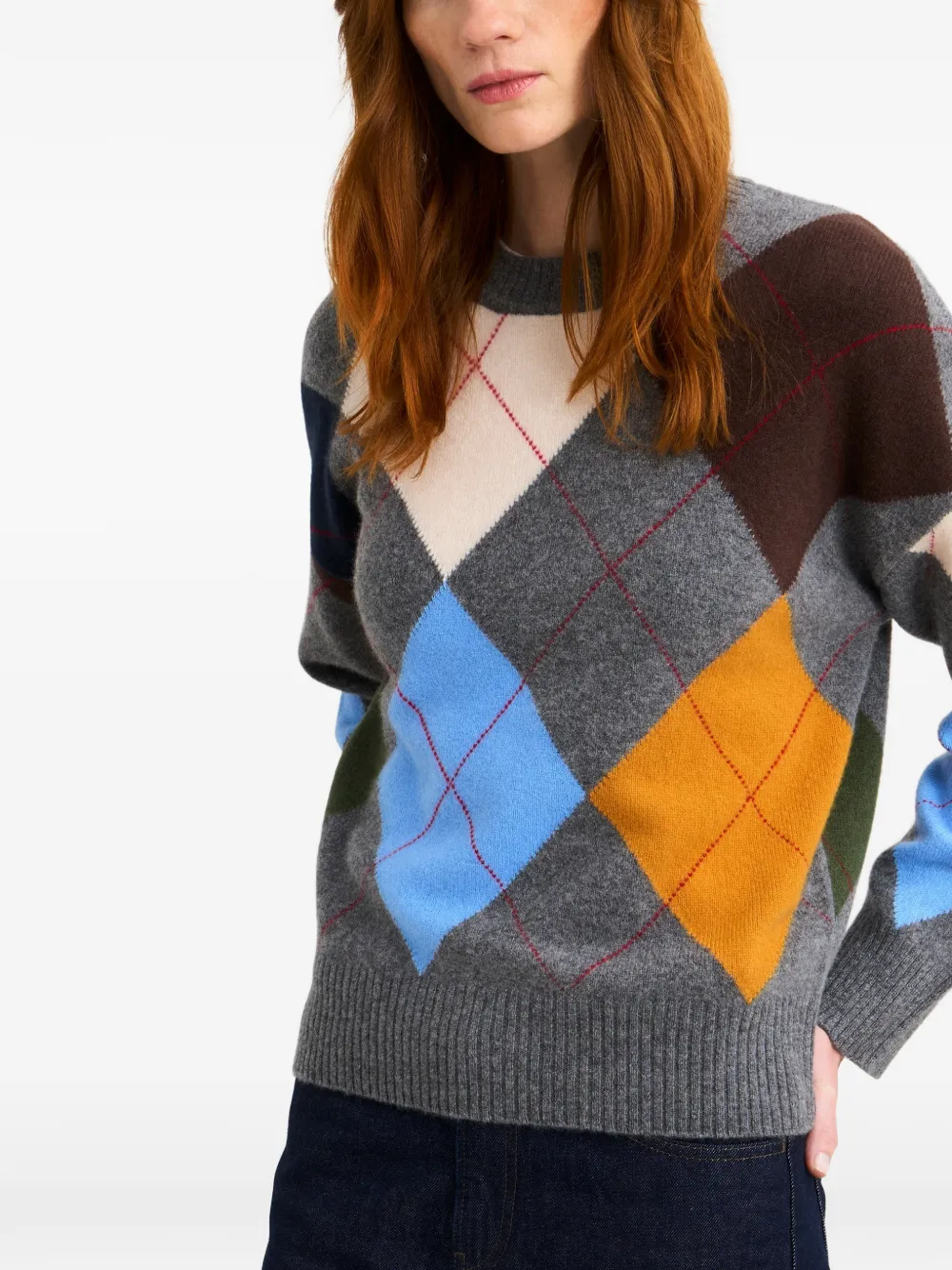Crew-Neck Argyle-Pattern Sweater