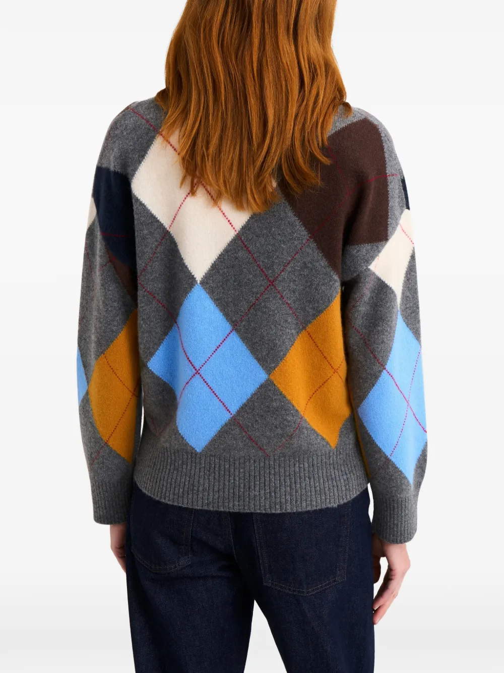 Crew-Neck Argyle-Pattern Sweater