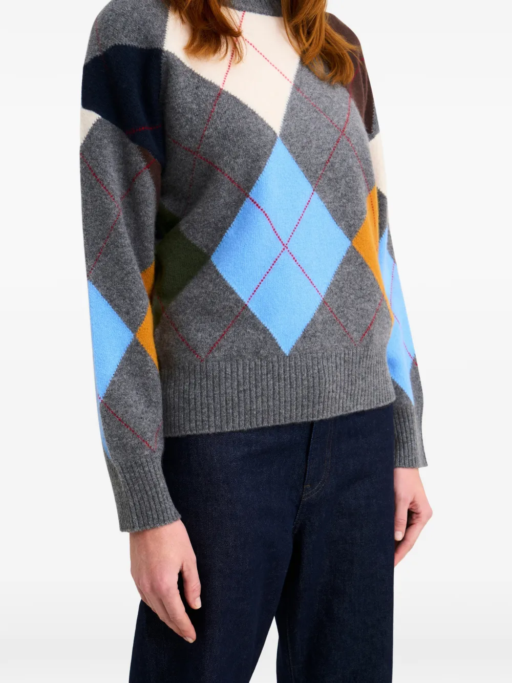Crew-Neck Argyle-Pattern Sweater