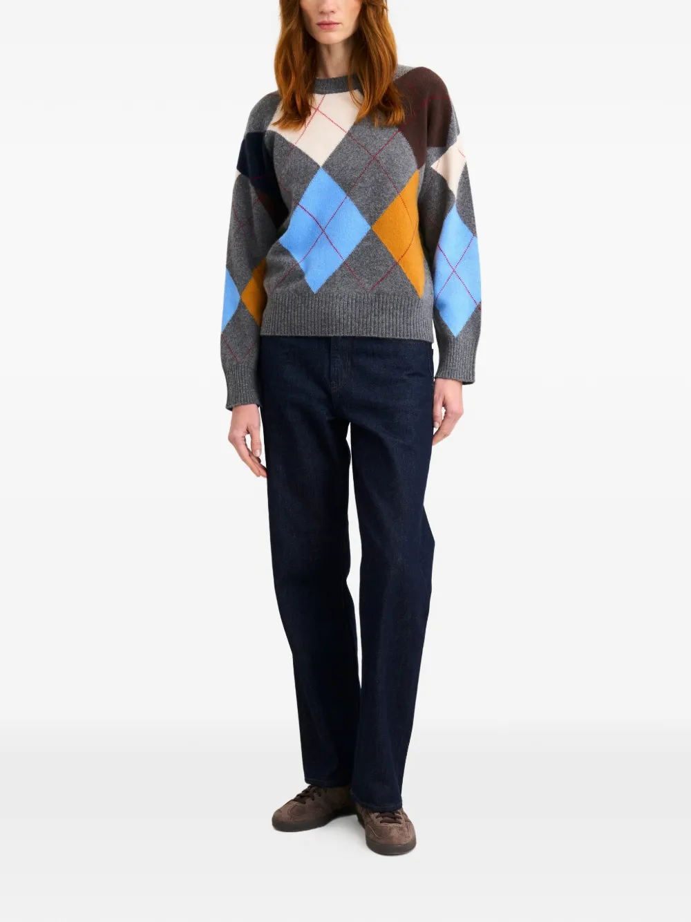 Crew-Neck Argyle-Pattern Sweater