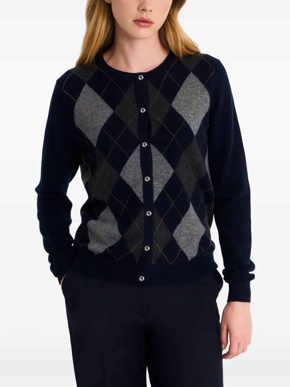 Pringle of Scotland Vest met argyle patroon en ronde hals Blauw