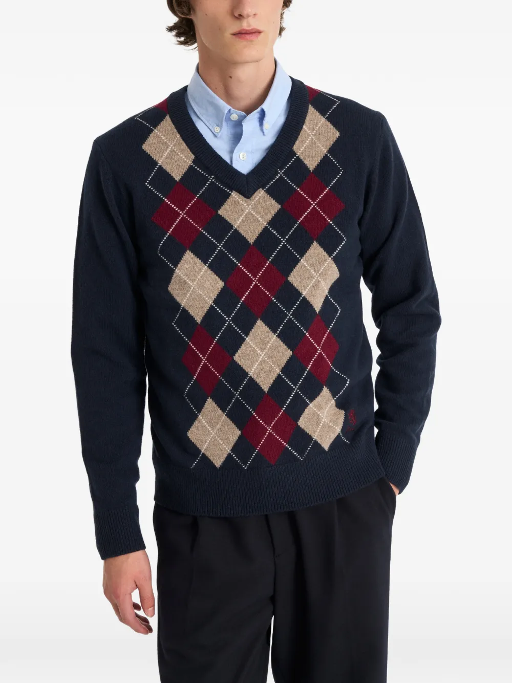 Pringle of Scotland Trui met argyle-patroon en V-hals Blauw