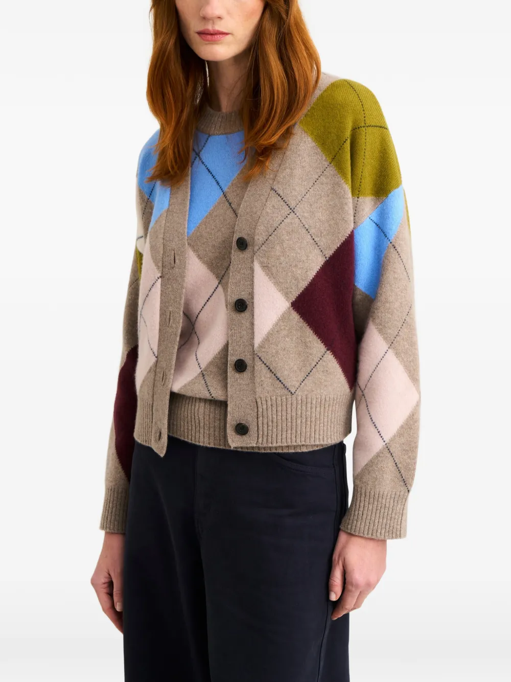  Pringle Of Scotland Argyle-pattern Lambswool Cardigan - Neutrals 