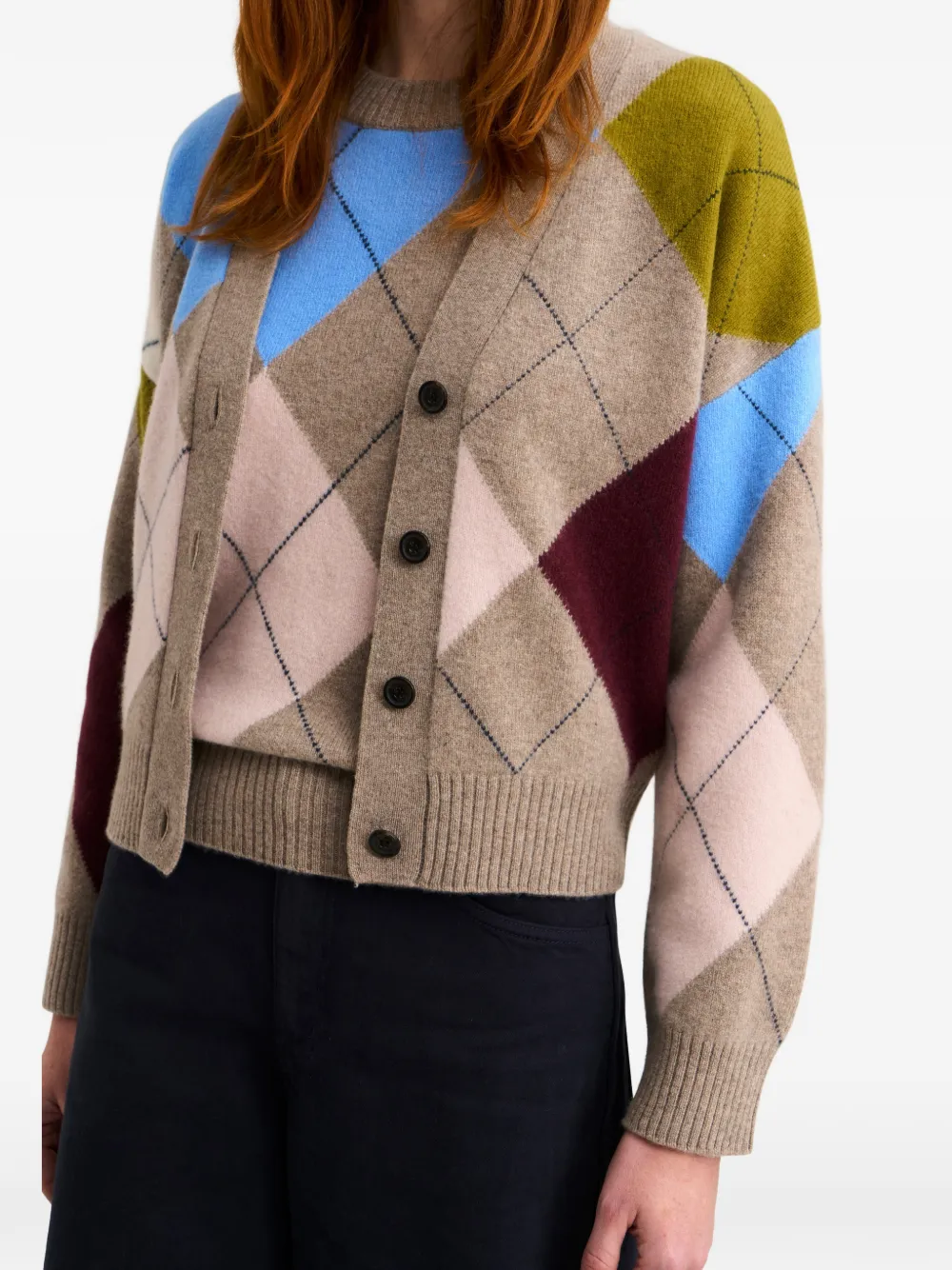  Pringle Of Scotland Argyle-pattern Lambswool Cardigan - Neutrals 