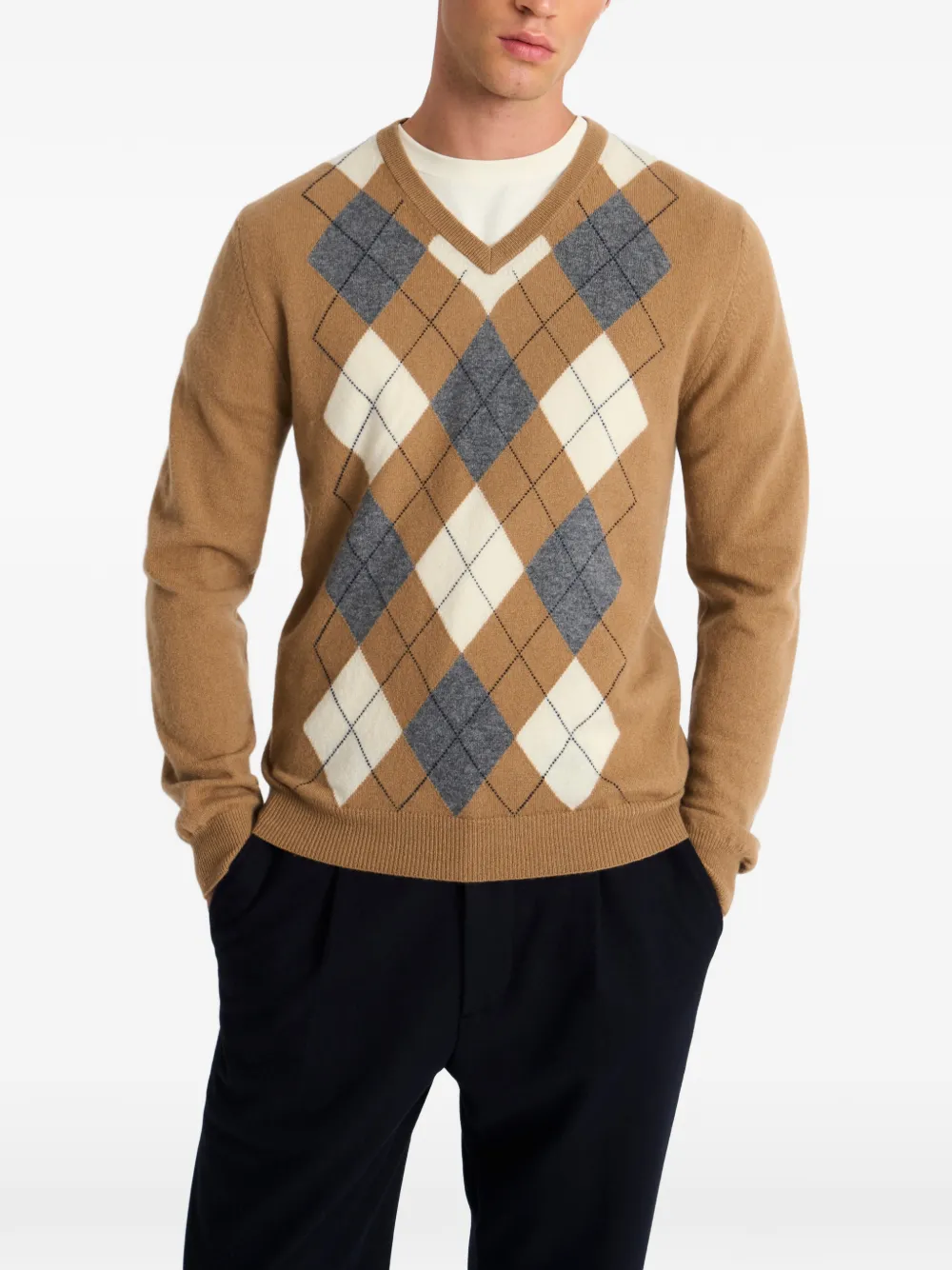  Pringle Of Scotland V-neck Argyle-pattern Sweater - Neutrals 