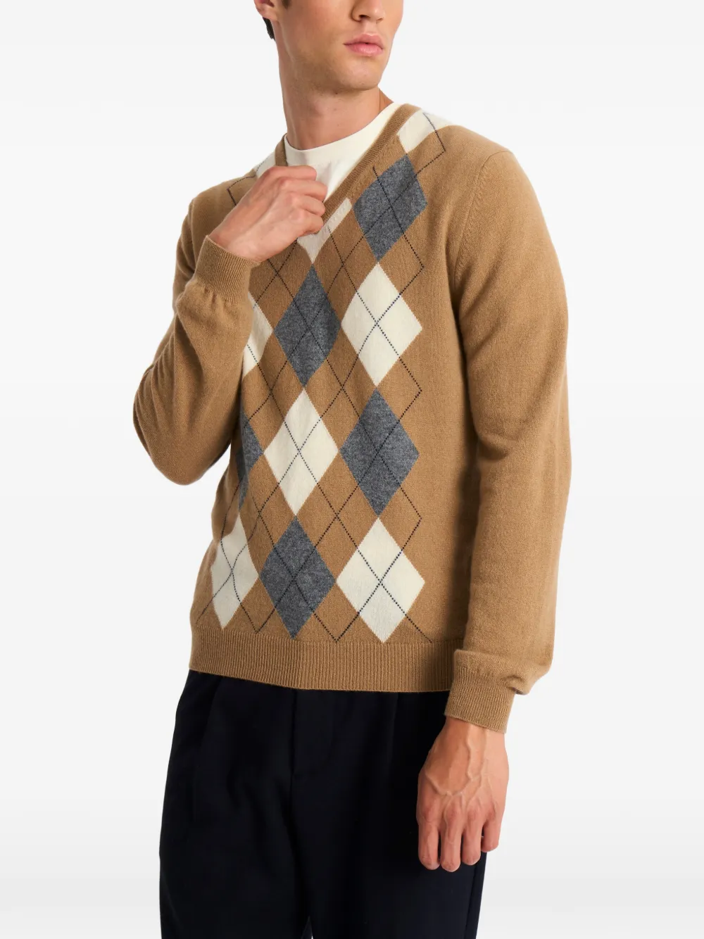 Pringle of Scotland Trui met argyle patroon en V-hals Beige
