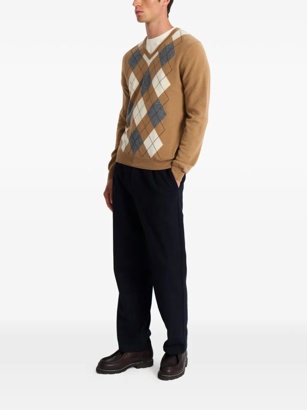  Pringle Of Scotland V-neck Argyle-pattern Sweater - Neutrals 