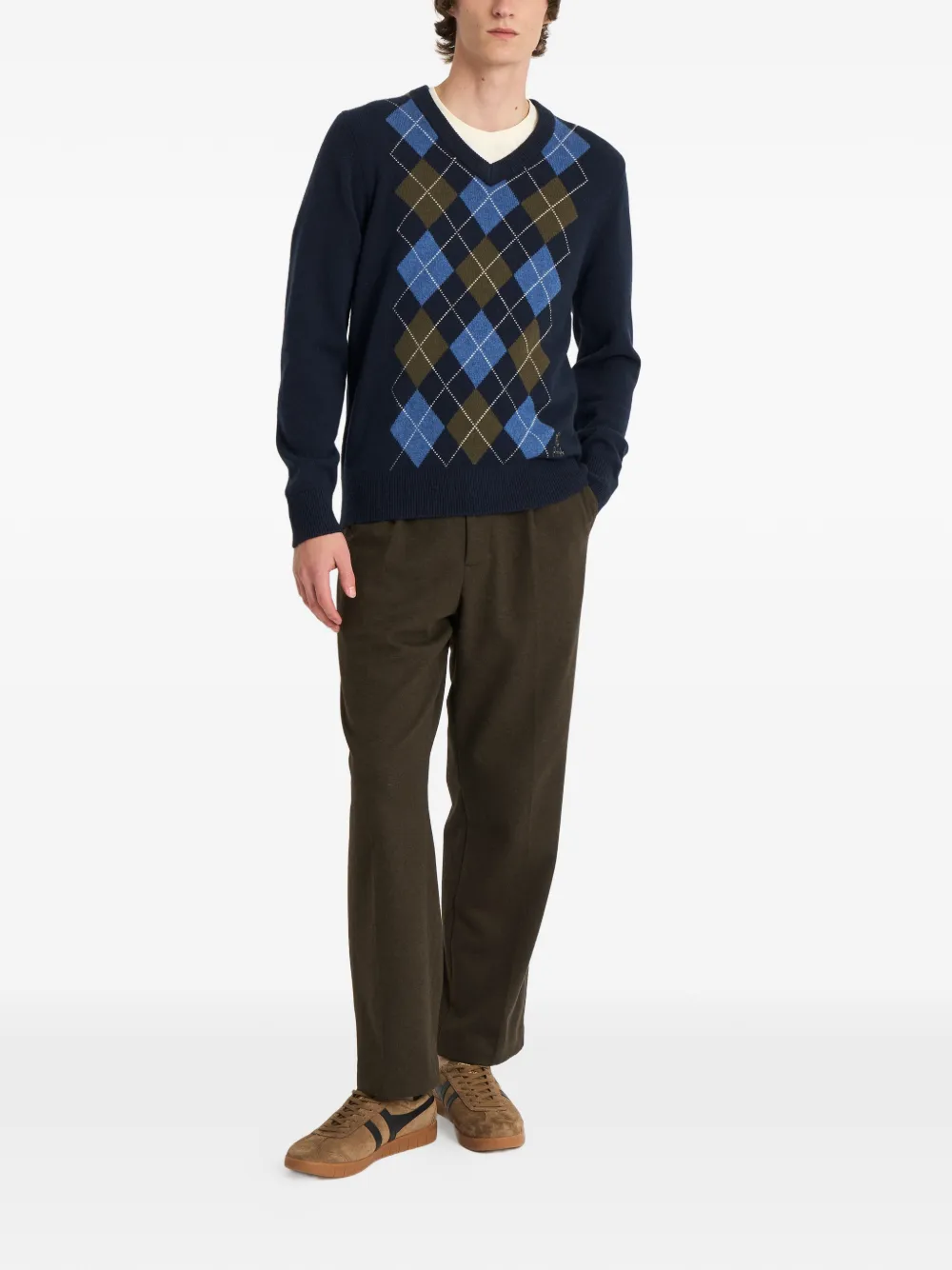 Pringle of Scotland Trui met V-hals en argyle-patroon Blauw