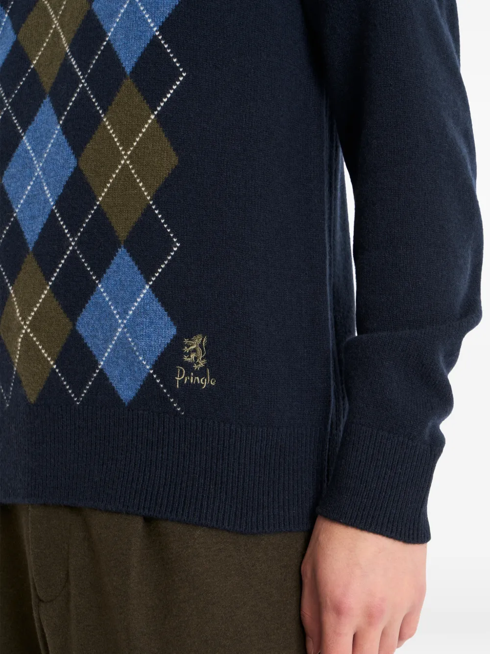 Pringle of Scotland Trui met V-hals en argyle-patroon Blauw