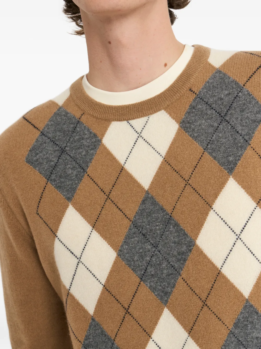 Pringle of Scotland Trui met argyle patroon en ronde hals Beige