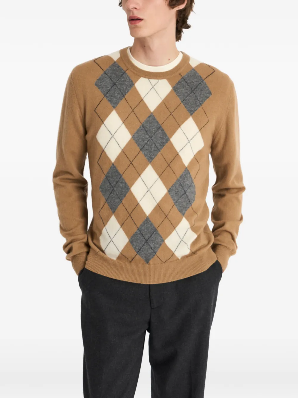 Pringle of Scotland Trui met argyle patroon en ronde hals Beige