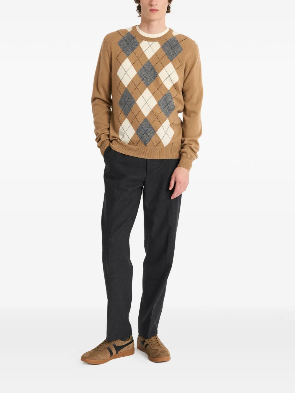 Pringle of Scotland Trui met argyle patroon en ronde hals Beige