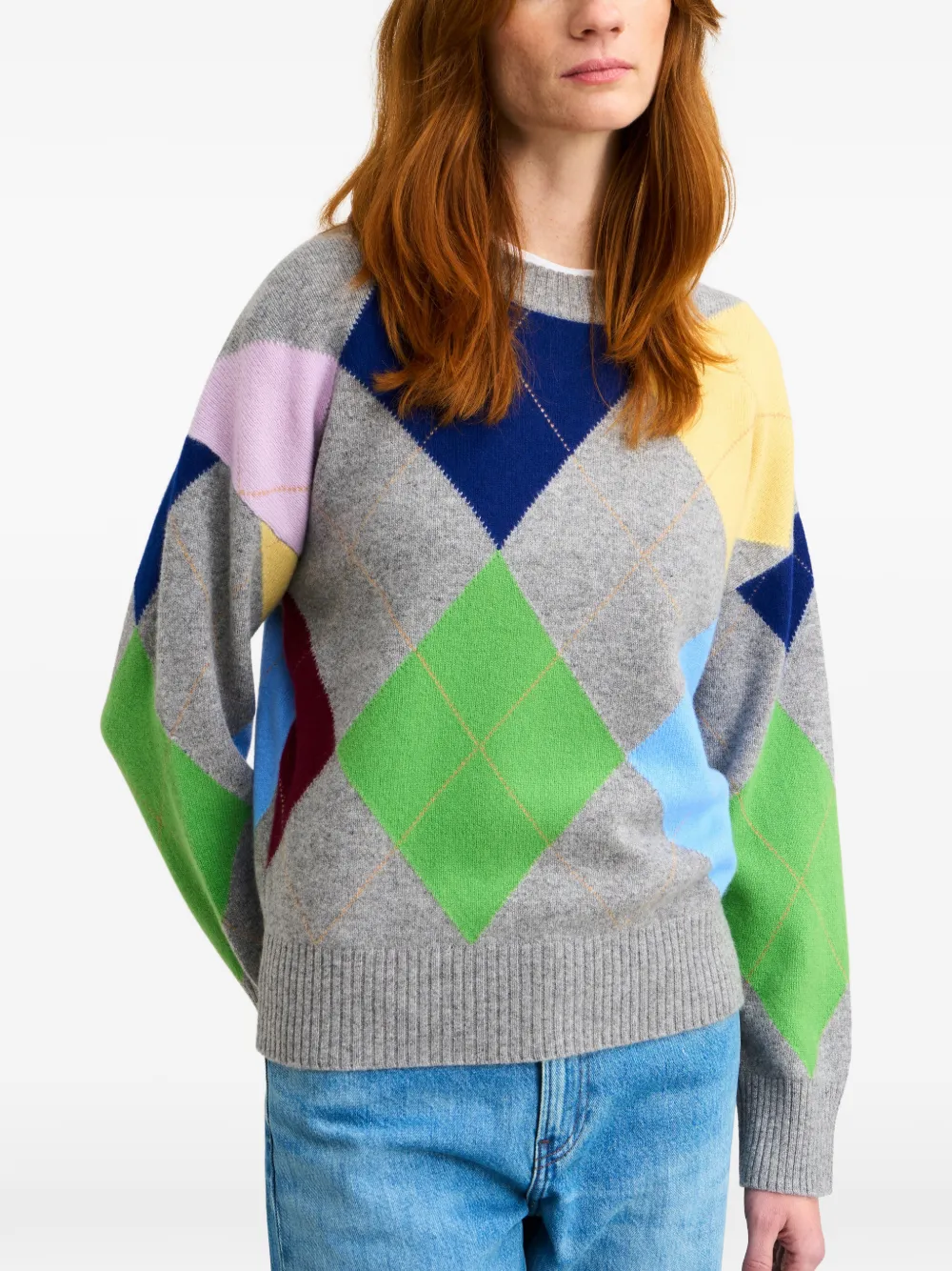 Pringle of Scotland Trui met argyle patroon en ronde hals Grijs